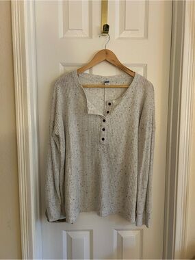 Old Navy Gray Speckled Waffle-Knit Henley Cardigan